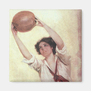 Vintage Sports, Woman Basketball Player with Ball Magnet