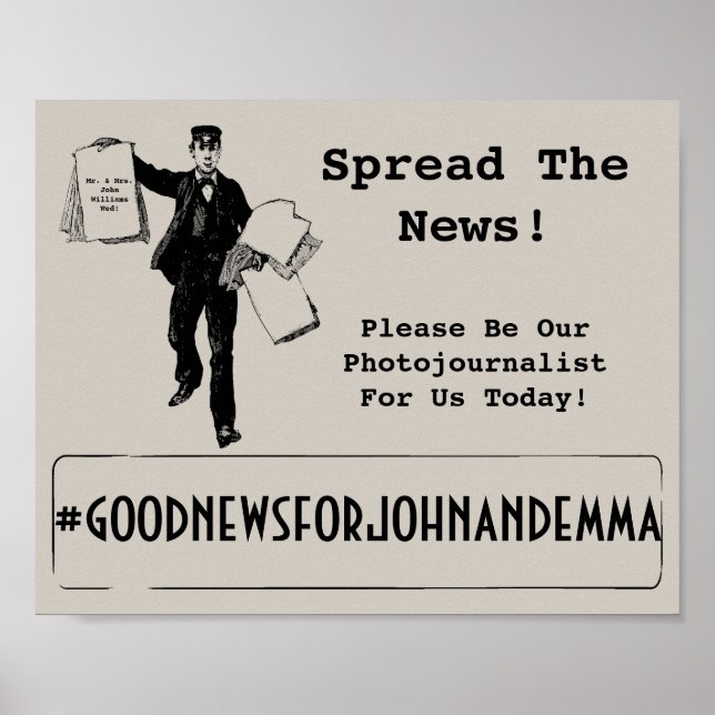 Vintage Spread The News Social Wedding Hashtag Poster (Front)