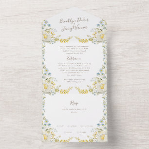 Vintage Spring Boho Wildflower Pampas Wedding All In One Invitation