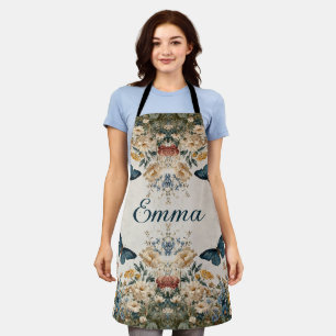 Vintage Spring Butterfly Floral Garden Apron
