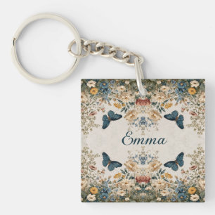 Vintage Spring Butterfly Floral Garden Keychain