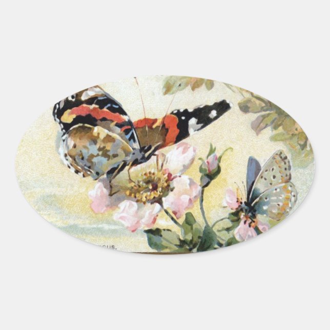 Vintage Spring Butterfly Flowers Sticker (Front)