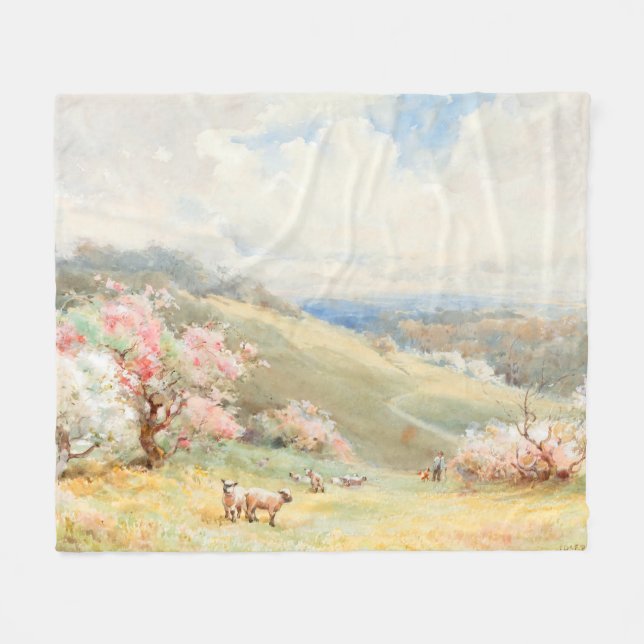Vintage Spring by Joseph Rubens Powell Fleece Blanket (Front (Horizontal))