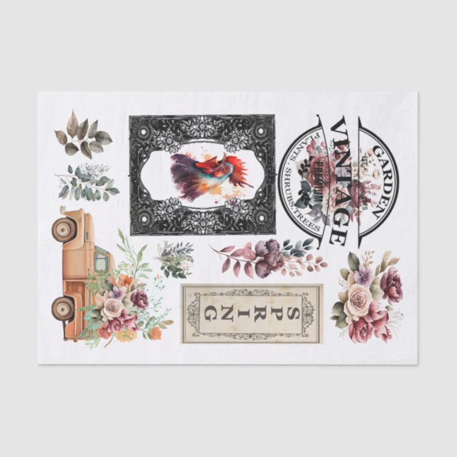 Vintage spring decoupage paper elements  (Front)