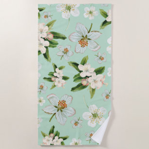 Vintage Spring Floral Blossoms Pattern Beach Towel