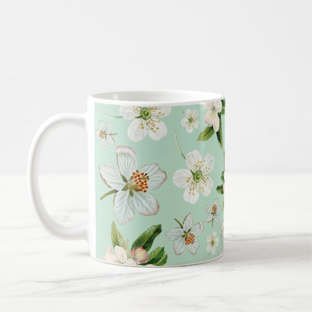 Vintage Spring Flower Blossoms Pattern Coffee Mug (Left)