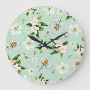 Vintage Spring Flower Blossoms Pattern Large Clock