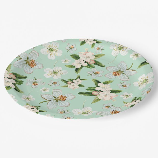 Vintage Spring Flower Blossoms Pattern Paper Plate (Angled)