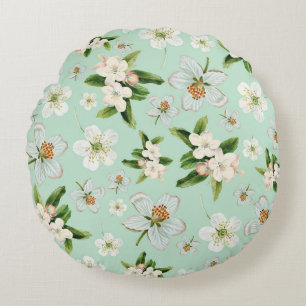 Vintage Spring Flower Blossoms Pattern Round Pillow
