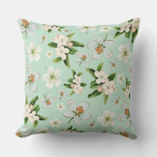 Vintage Spring Flower Blossoms Pattern Throw Pillow