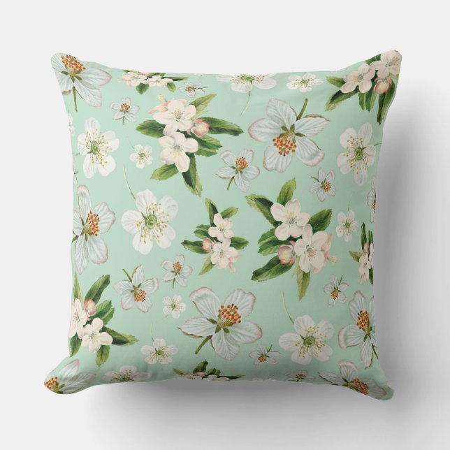 Vintage Spring Flower Blossoms Pattern Throw Pillow (Front)