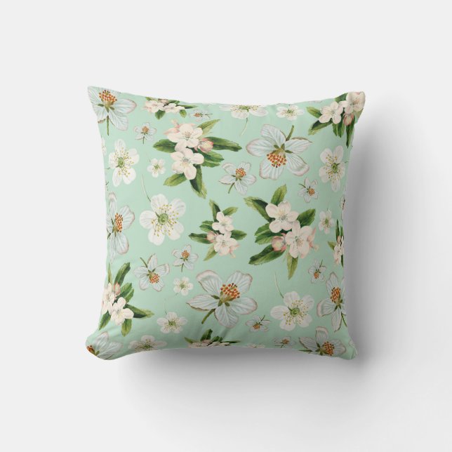 Vintage Spring Flower Blossoms Pattern Throw Pillow (Front)