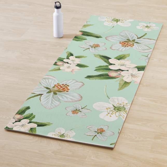 Vintage Spring Flower Blossoms Pattern Yoga Mat (In Situ)