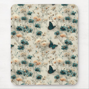 Vintage Spring Flowers and Butterflies Mouse Pad