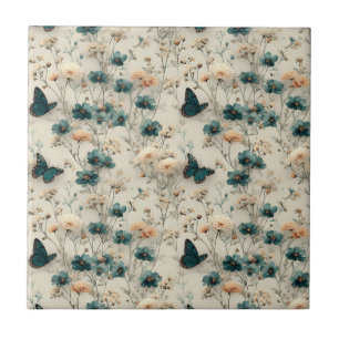 Vintage Spring Flowers and Butterflies Tile