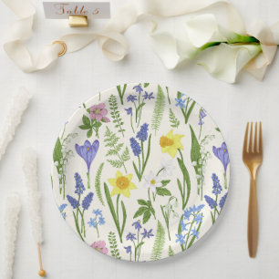 Vintage Spring flowers and Herbs  Paper Plate