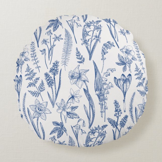  Vintage Spring flowers and Herbs  Round Pillow (Front)