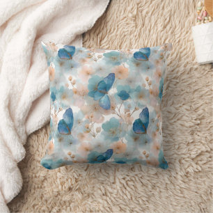 Vintage Spring Flowers & Blue Butterfly Throw Pillow