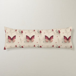 Vintage Spring Flowers & Blush Butterfly Body Pillow