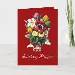 Vintage Spring Flowers Bouquet Birthday Card
