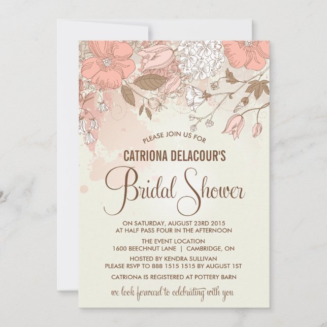 Vintage Spring Flowers Bridal Shower Invitation (Front)