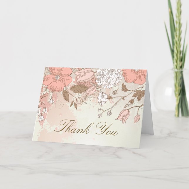Vintage Spring Flowers Rustic Thank You Card (Front)