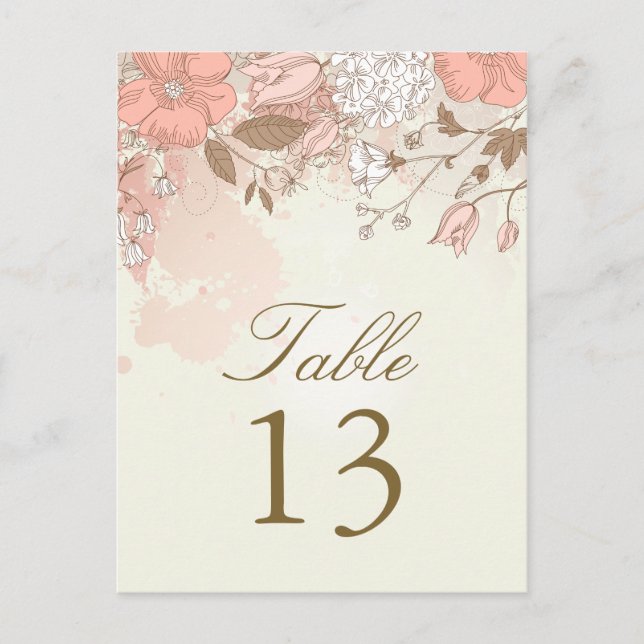 Vintage Spring Flowers Table Number Postcard (Front)