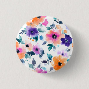 Vintage Spring Garden Watercolor Floral 1 Inch Round Button