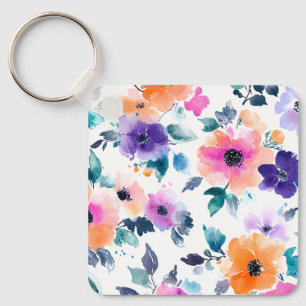 Vintage Spring Garden Watercolor Floral Keychain
