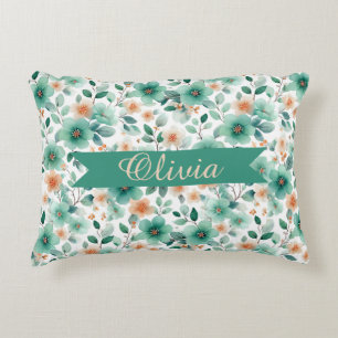 Vintage Spring Green Floral Personalized Accent Pillow