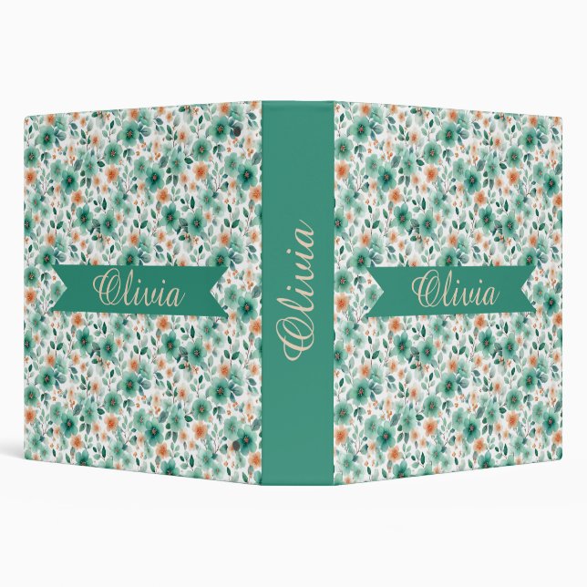 Vintage Spring Green Floral Personalized Binder (Background)
