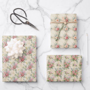 Vintage Spring Letter Floral Gift Wrap 3 Sheet Set