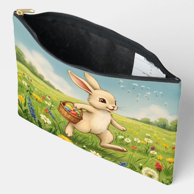 Vintage Spring Meadow Easter Bunny  Accessory Pouch (Open)