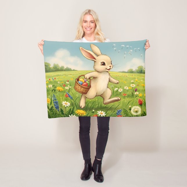 Vintage Spring Meadow Easter Bunny  Fleece Blanket (In Situ)