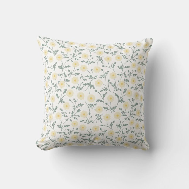 Vintage Spring Modern Farmhouse Daisy Pattern Throw Pillow (Front)