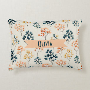 Vintage Spring Orange and Green Botanical Name Accent Pillow