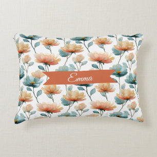 Vintage Spring Orange Flowers Personalized Accent Pillow