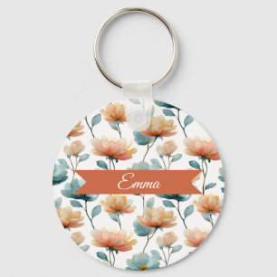 Vintage Spring Orange Flowers Personalized Keychain