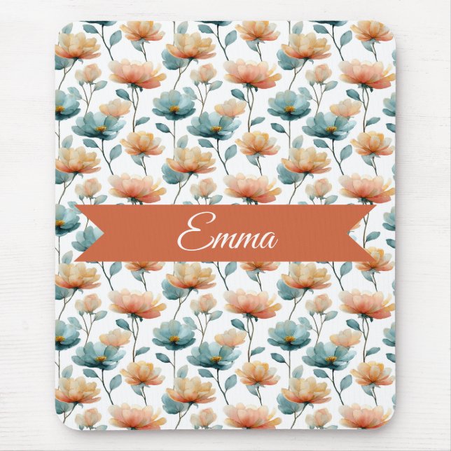 Vintage Spring Orange Flowers Personalized Mouse Pad (Front)