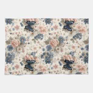 Vintage Spring Pink and Blue Florals & Butterfly Kitchen Towel