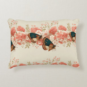 Vintage Spring Pink Flowers with Butterflies Accent Pillow