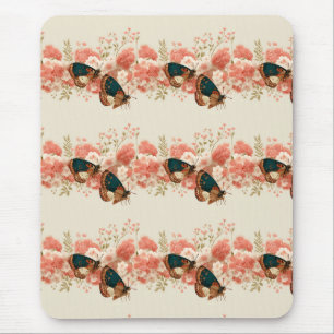 Vintage Spring Pink Flowers with Butterflies Mouse Pad