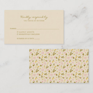 Vintage Spring Pink Green Flowers Wedding RSVP Enclosure Card