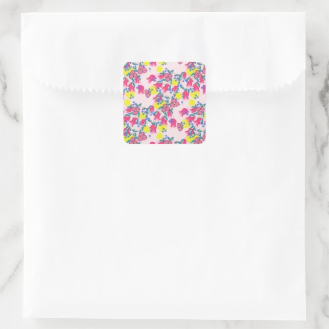 Vintage Spring Pink Tulips Flowers Blossom Square Sticker (Bag)