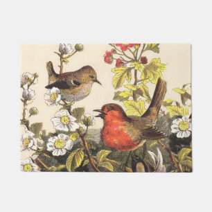 Vintage Spring Robin Songbirds Botanical Floral Doormat