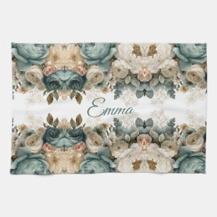 Vintage Spring Rose Garden Personalized Kitchen Towel