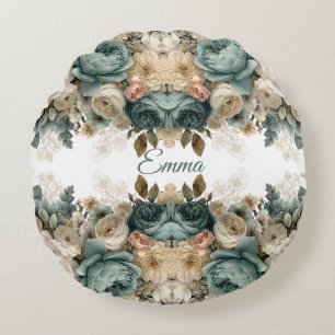Vintage Spring Rose Garden Personalized Round Pillow