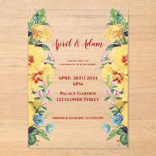 Vintage Spring Summer Yellow Floral Wedding Acrylic Invitations