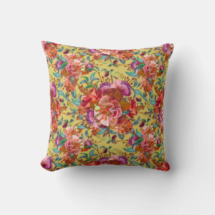 Vintage Spring Watercolor Fuchsia Blooms Throw Pillow