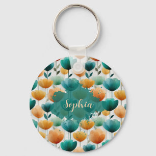 Vintage Spring Yellow and Green Floral Keychain